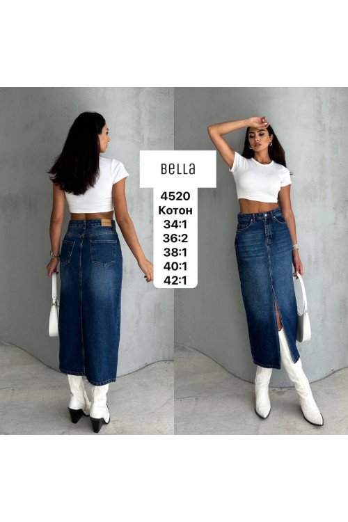 4520 ДЖИНС BELLA ЮБКА  (РОЗМІРИ: 34,36,36,38,40,42) 6 ОД. 